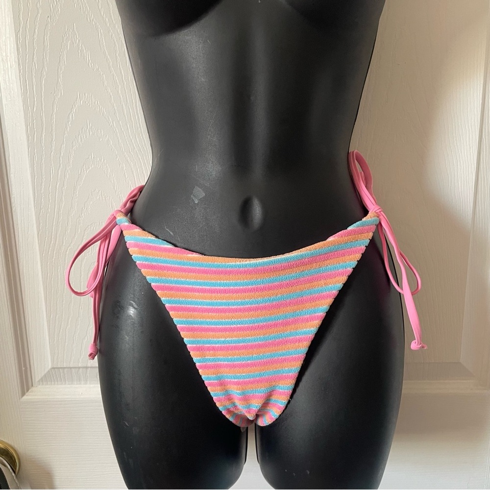 Striped Pastel Tie-Side Bikini Bottoms - Pink, Blue, Yellow